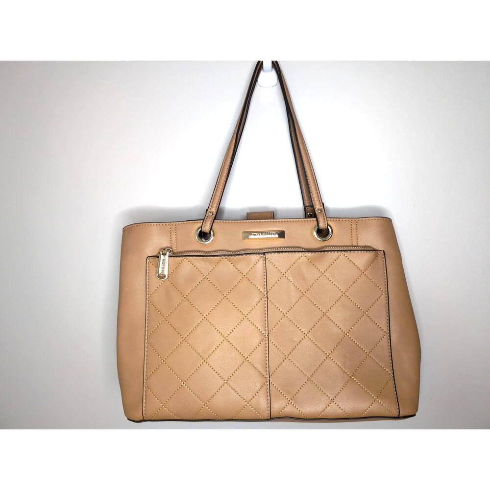 Steve Madden Quilted Tote Bag Tan Large Shoulder Bag Work Everyday